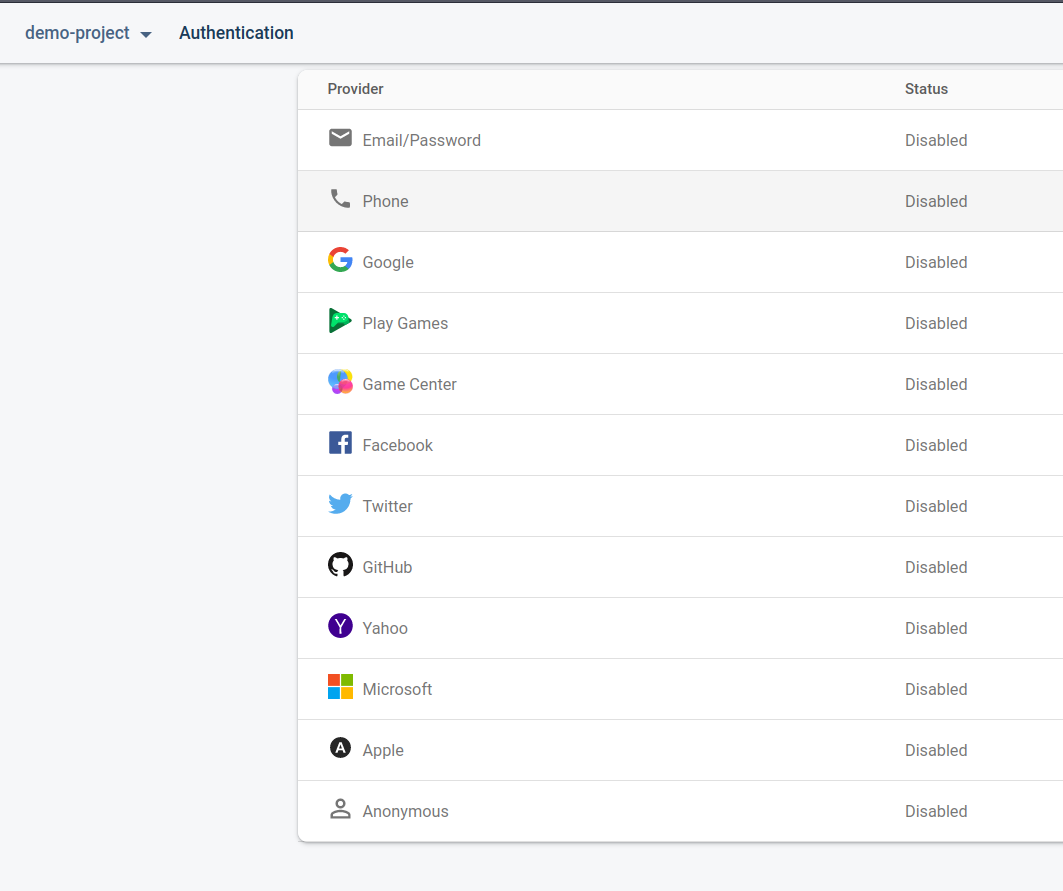 Firebase Authentication Options